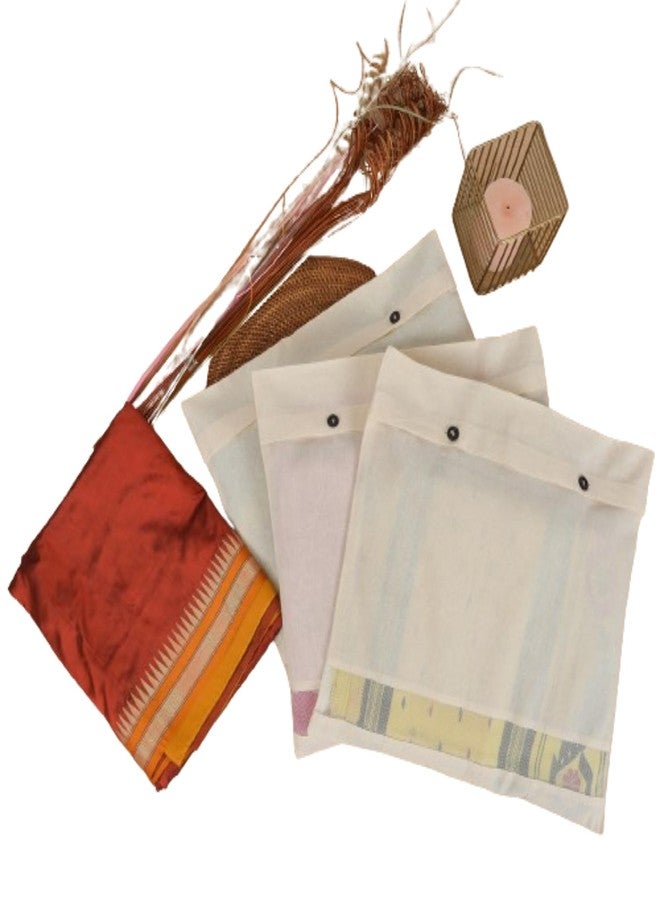 Dcluttr cotton saree cover & wardrobe organizer for clothes | Set of 3 clothes organiser for wardrobe with transparent see through mesh window| Storage organizer in off-white color - Image 1